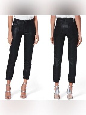 NWT Paige Mayslie Cropped Coated Jogger $259 Black Fog Luxe Size 29